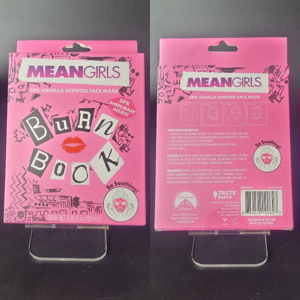 Mean Girls Pink Burn Book‎ 5 Pack Vanilla Scented Face Mask Lindsay Lohan NIB